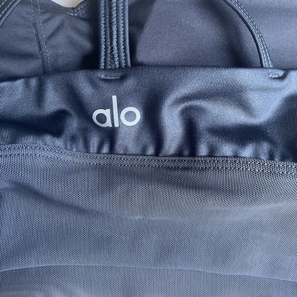 Alo Yoga Strappy Racer Back Sport Bra Black Mesh Trim medium - Picture 4 of 7